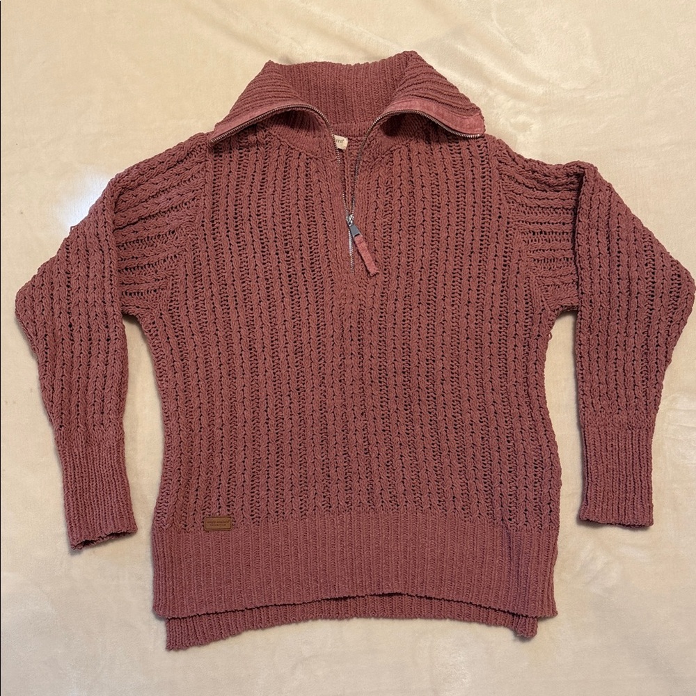 Simply Southern Pink Textured Half-Zip Sweater